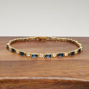 14K Gold Womens 2ct Blue Sapphire Gemstone 1ct Diamond Tennis Bracelet Jewelry